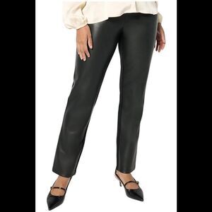 Belle by Kim Gravel Women's Faux Leather Front Ponte Back Pant Black - Regular